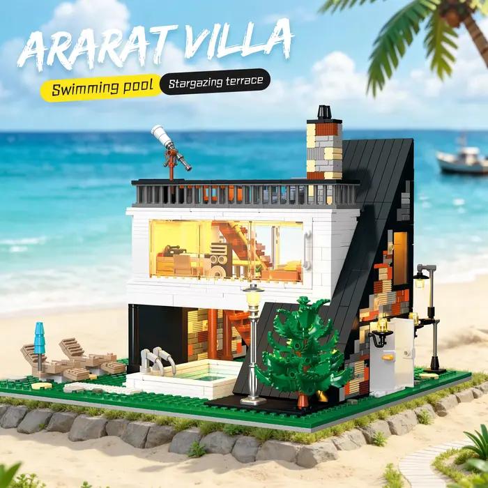 ARARAT VILLA Piscine Terrasse pour observer les étoiles Modèle de rue MOC Puzzles Architecture Assem