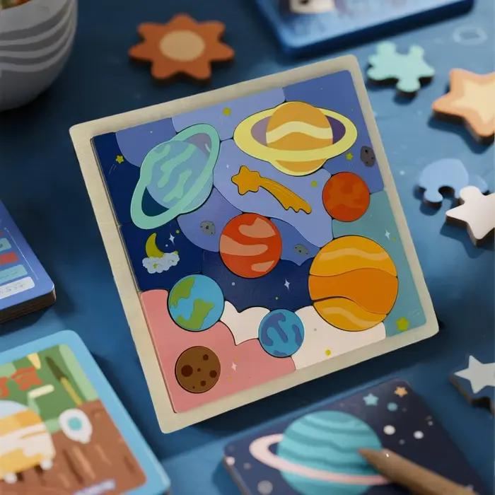 Jouets en bois nouveau Montessori huit planètes Puzzle terre soleil système solaire