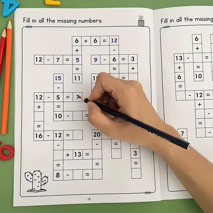 Livre de puzzle de mots croisés mathématiques pour enfants