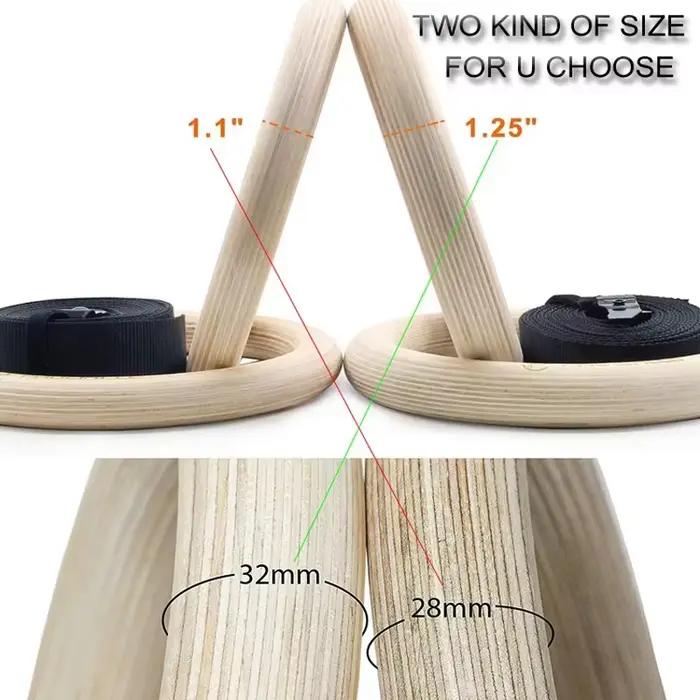 Anneaux de gymnastique en bois de 32 mm avec sangles numérotées à réglage rapide pour un contrôle amélioré de l'exercice