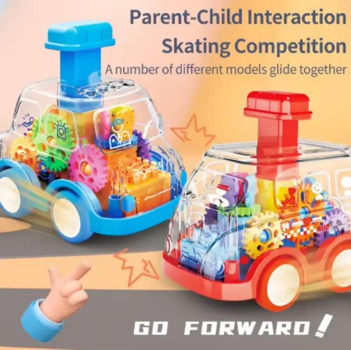 Voiture jouet dessin animé à inertie avec engrenages à pression transparente pour enfants occasions spéciales anniversaires noel