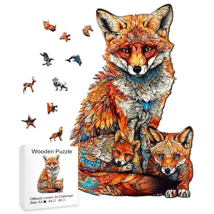 Puzzle en bois de famille de renard chaud
