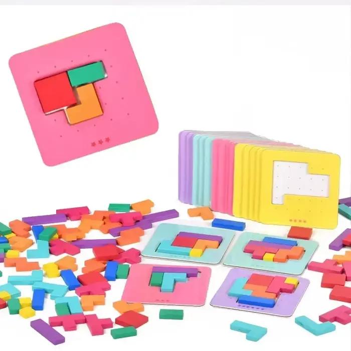 Puzzle Montessori éducatif en bois pour enfants, jeux de bataille rapide et tangram, formation de couleurs et de formes, blocs de construction, trois dimensions, cadeau éducatif pour occasions spéciales