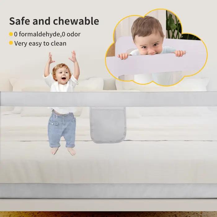 Barrière de lit en fer réglable en hauteur pour enfants 7-12 mois anti-chute filet aéré stable et facile à monter occasions spéciales chambre à coucher