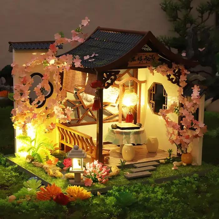 Maison de course en bois avec meubles, paysage l'inventaire, loft chinois, maisons à beurre, jouet d