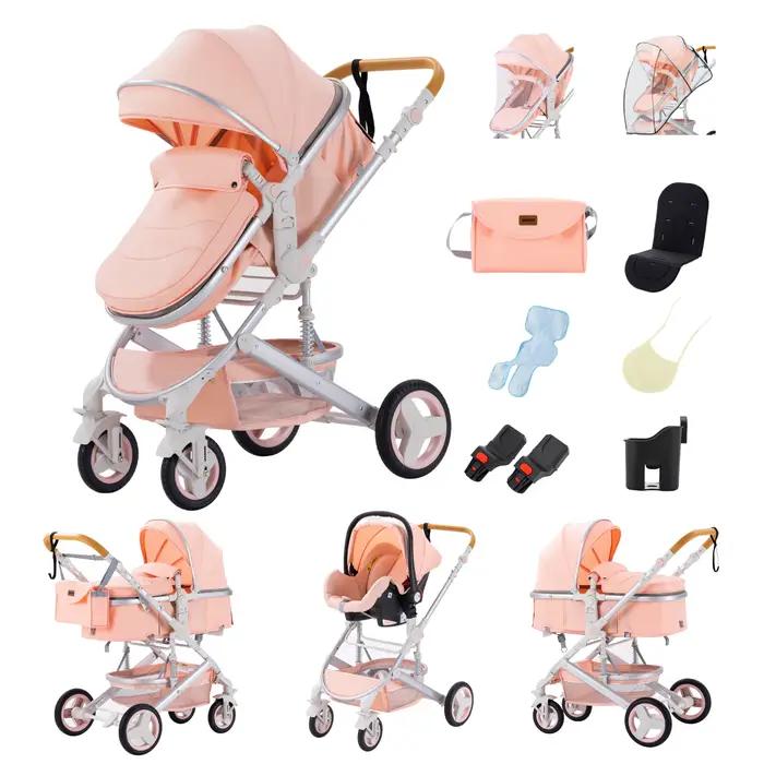 Poussette multifonction 3 en 1 pour bébé avec poussette pliable compacte, poussette légère, siège au