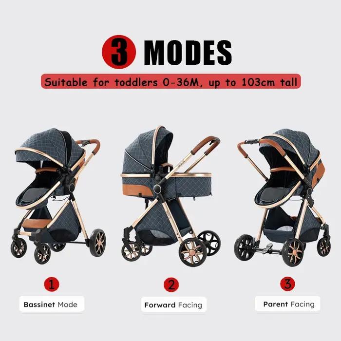 Poussette 3 en 1 pour bébé, paysage haut, avec siège de voiture et couffin, landau chaud, multifonct
