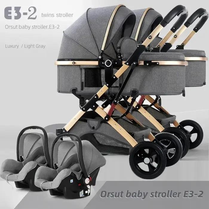 Nouvelle poussette double 3-en-1 2025 avec siège auto