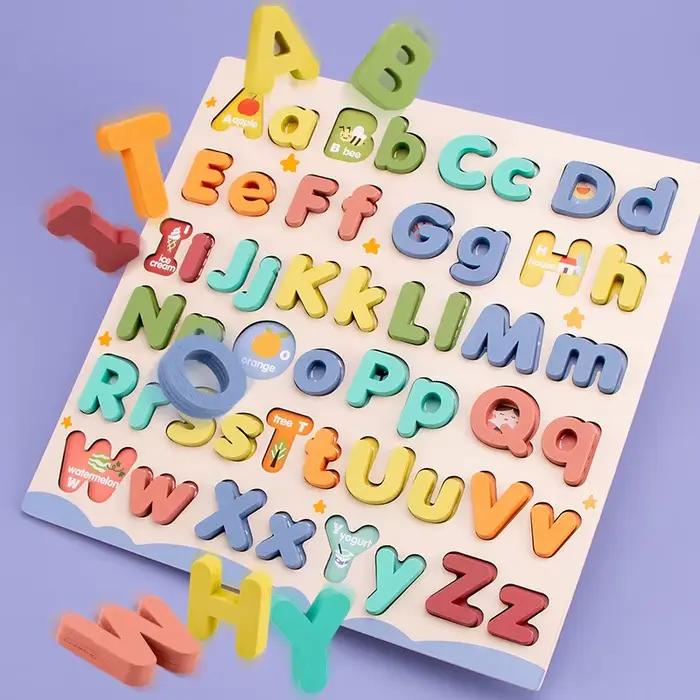Puzzle éducatif Abc en bois, boîtier supérieur et boîtier inférieur, lettres pour cadeaux d'anniversaire, jeu familial pour garçons et filles, enfants d'âge préscolaire