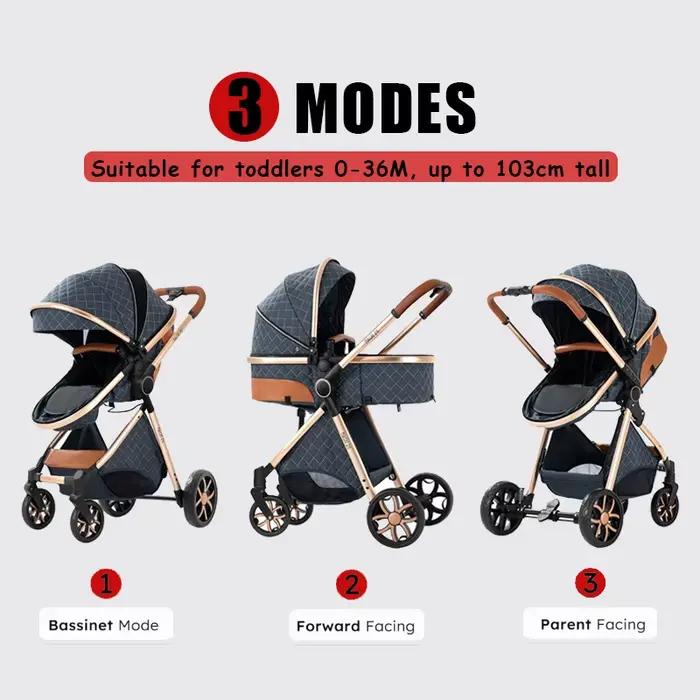 Poussette Bébé Élégante 3-en-1, Conception Premium avec Siège Auto Sécurisé, Nacelle Confortable et