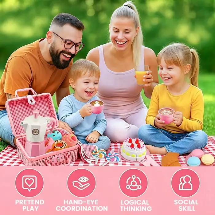 Jouets de simulation de pique-nique pour filles, ensemble de cuisine et de thé, desserts, café, jeux de fête du thé de l'après-midi pour enfants, cadeau pour enfants