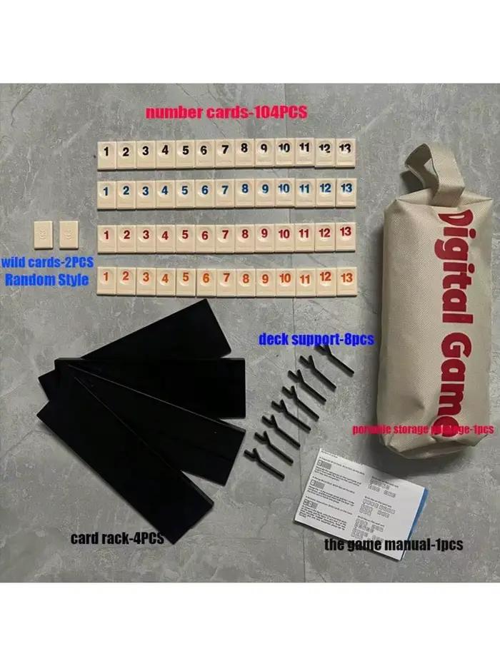 Jeu de cartes Rummy 106 cartes avec 4 porte-cartes et sac de transport portable pour 2 à 4 joueurs réunions familiales et voyages