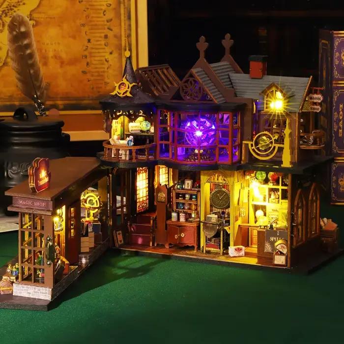 Maison de poupée magique en bois à construire soi-même avec support pour livres - Modèle artisanal à assembler pour les