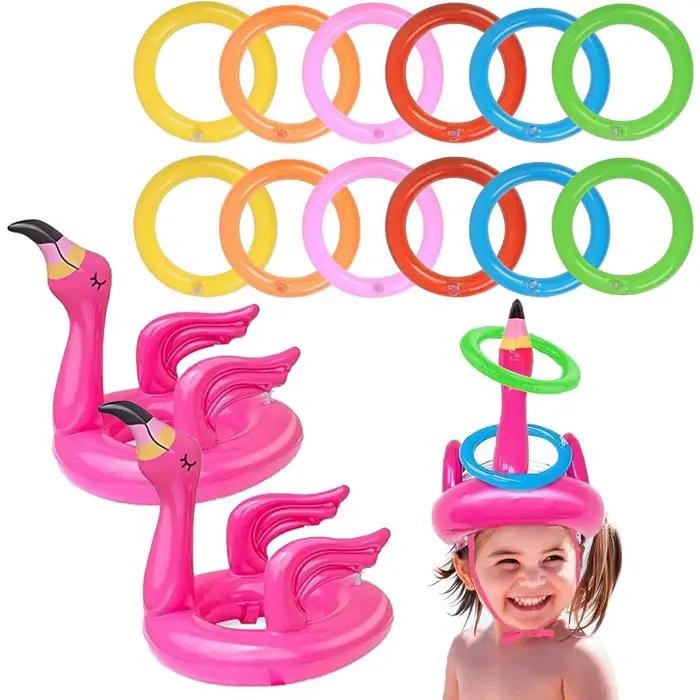 Anneau de flamant gonflable rose, jouets de jeu de lancer, anneaux de jeu de lancer et anneaux gonflables de couleur aléatoire