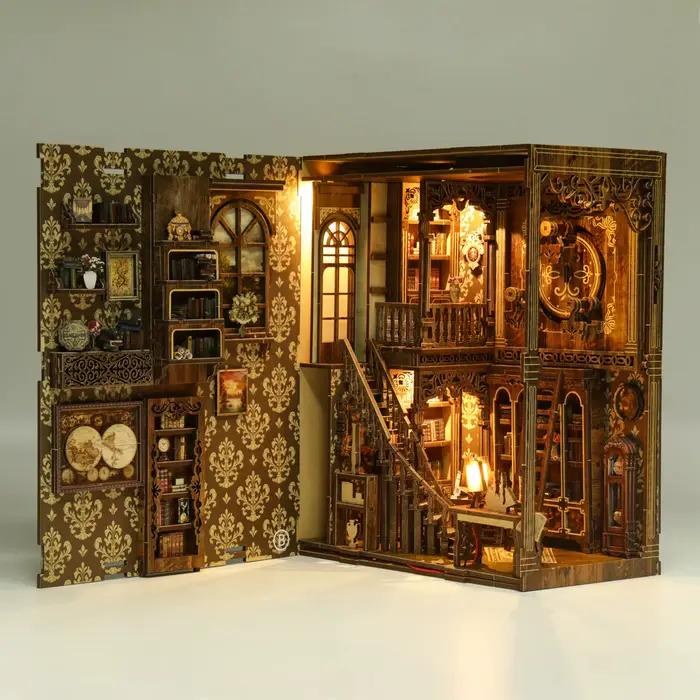 Kit de bricolage de coin de livre en bois pour salle de collection de livres Vintage