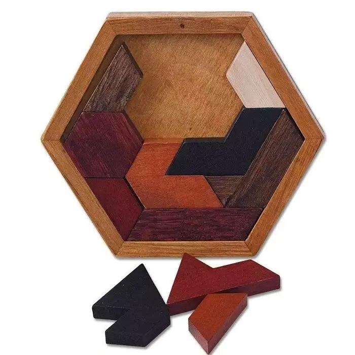 Puzzle Tangram Hexagonal Classique Casse Tete Rompecabezas De Madera Jeux De Réflexion Logique Pour Enfants Occasions Spéciales