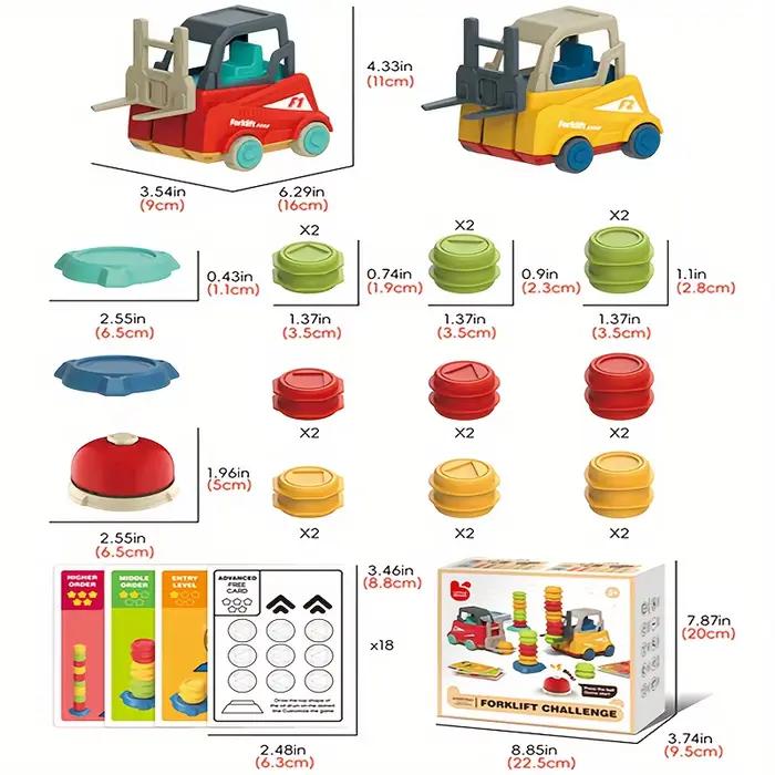 Jeu de transport de chariots élévateurs multicolore pour enfants apprentissage associatif et empilement 3 à 6 ans montessori développement cognitive imagination et créativité