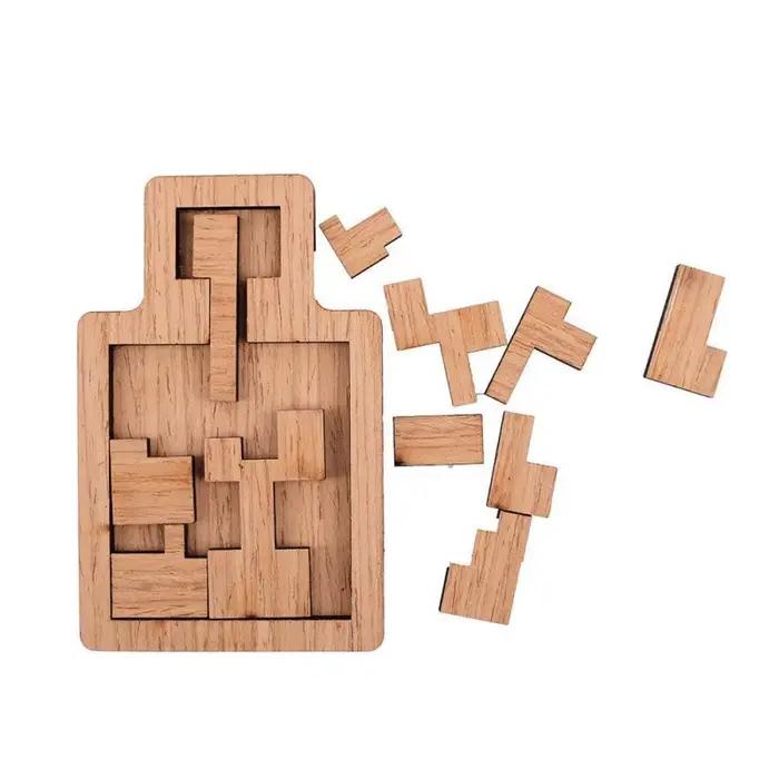 Puzzle en bois intelligent forme géométrique pour adultes stimulant le cerveau occasion spéciale intellectuellement engageant