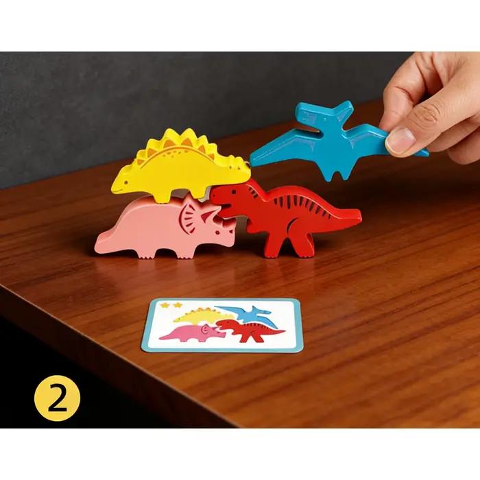 Jeu d'empilement de dinosaures en bois pour enfants âgés de 3 à 6 ans et plus, stimule l'équilibre, la coordination et l'imagination, cadeau idéal pour anniversaire ou Noël
