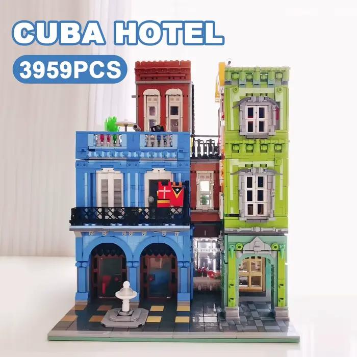 Creative Cuba Hotel City Street View Architecture Building Blocks Gem Shop Bicycle Store Micro Brick