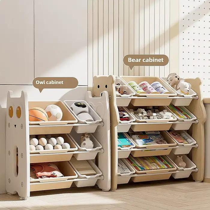 Organiseur de jouets pour enfants sur pied, armoire de rangement multi-niveaux avec étiquettes pour jouets et livres pour bébés