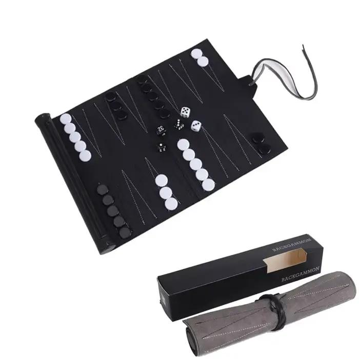 Ensemble de backgammon enroulable ninth world pour adultes et enfants jeu de société portable avec échiquier classique pliable en cuir pu occasions spéciales famille amusante strategie critique