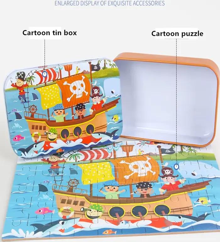 Chaud nouveau 60 pièces Puzzle en bois jouets pour enfants dessin animé véhicule Animal