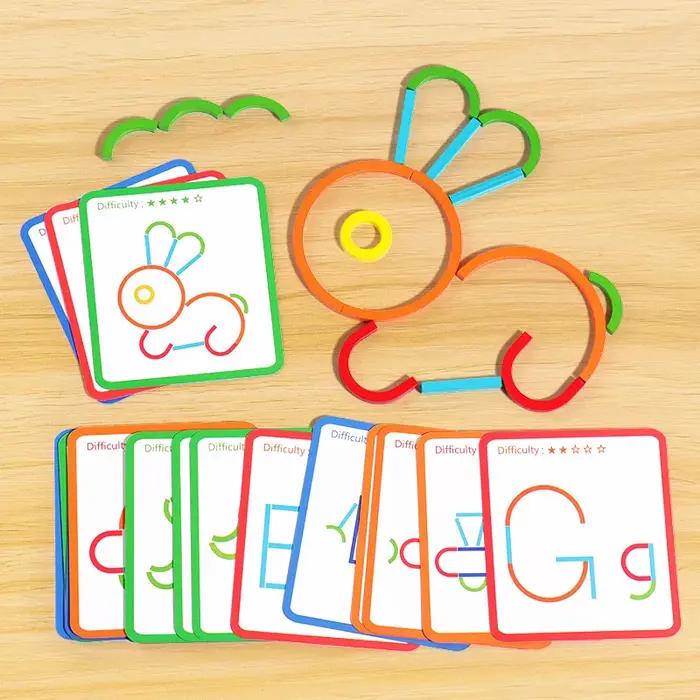 Bâtons et anneaux créatifs en bois, Puzzle, jeu d'intelligence, jouets éducatifs Montessori pour enf