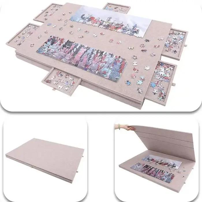 Table de puzzle portable avec 6 tiroirs de rangement pour enfants et adultes, boîte à puzzle de 1000 pièces pour rangement et organisation des pièces de puzzle à la maison ou à l'extérieur