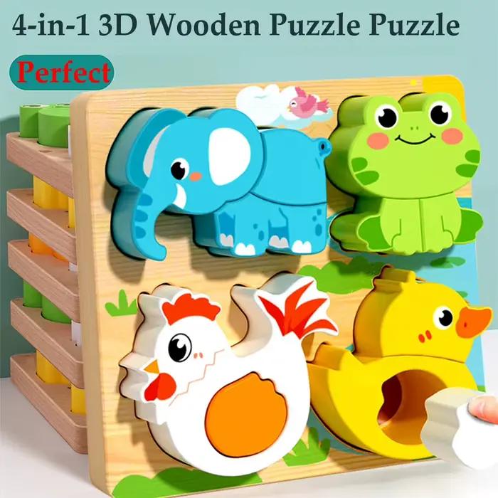Jouets éducatifs en bois 4 en 1 Puzzle 3D Animaux de Dessin Animé Apprentissage Précoce Pour Enfants Occasions Spéciales