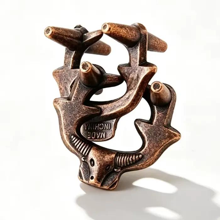 Puzzle 3D forme tête de bœuf cadeau original métal brun défis logiques jeu spatial concentration occasion spéciale anniversaire noël