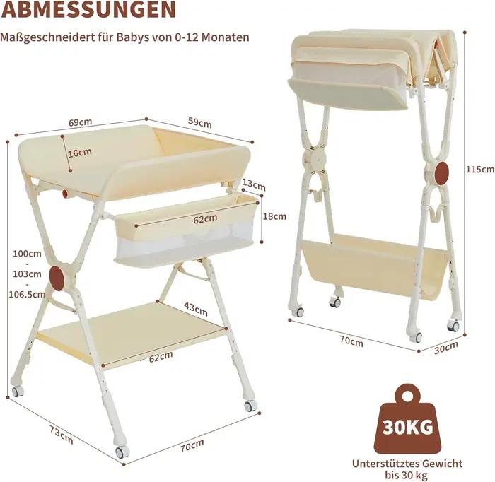Table à langer pliable pour bébé, station à couches roulante, organisateur de chambre d'enfant avec