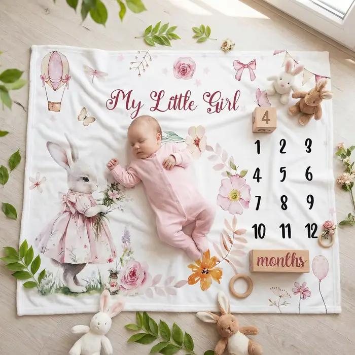 Couverture de repères de développement pour bébé VIKAMA Lapin Rose de Pâques, Tapis photo floral pour la croissance des nouveau-nés, pour filles, décoration de chambre de Pâques