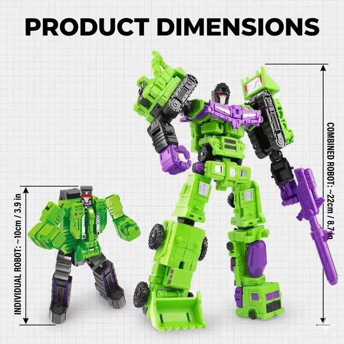 Ensemble de jouets robots transformables 6-en-1 — Véhicule d'ingénierie combinable — Modèle de figurine articulée — Jouet de construction cadeau pour garçons