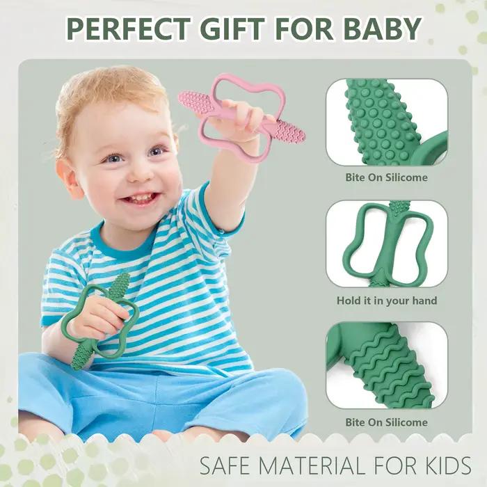 Jouets de dentition en silicone pour bébés 0-6 mois 7-12 mois poignées faciles à saisir animaux nature sécurité confort imagination développement
