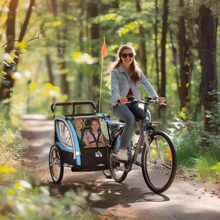 Remorque et poussette 2-en-1 HOMCOM pour enfants avec frein, ceinture 5 points, remorque de vélo avec poches latérales pour une sécurité maximale et des aventures en famille