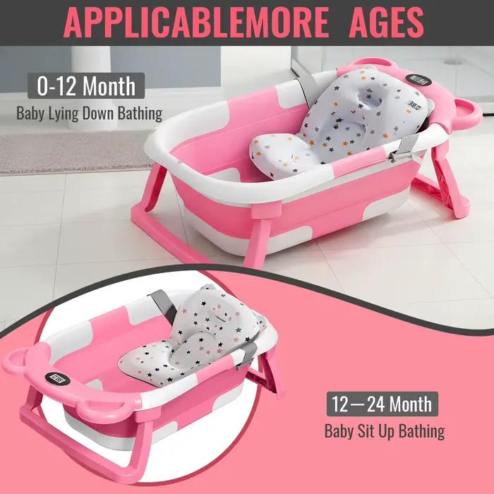 Baignoire pliable pour bébé avec capteur de température, design antidérapant, baignoire de voyage po