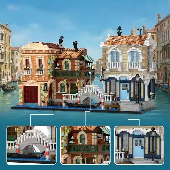 Kit de construction de bâtiments modulaires en briques Vénitie en bord de mer avec LED cadeau pour adultes et enfants occasions spéciales architectures complexes jeux éducatifs