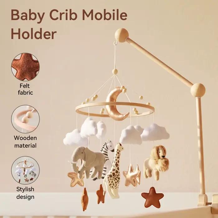 Mobile musical pour berceau avec boite à musique, ours en feutre doux, hochet suspendu, jouet suspendu pour nouveau-né, décoration de chambre d'enfant, stimulation visuelle et auditive, cadeau de naissance, univers enchanté pour bébé