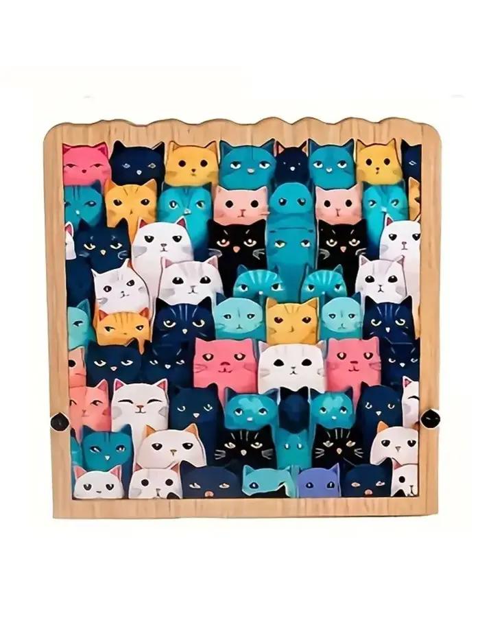 Puzzle en bois des chats de dessins animés 62 pièces cadeau original pour Noël anniversaire et occasions spéciales pour adultes et adolescents passionnés de dessins animés