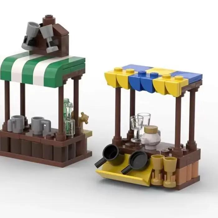 Jouet de blocs de construction MOC-ensemble de modèles de stand de marché carré de ville médiévale pour assemblage créatif-un ensemble de jouets comme cadeau de vacances adapté