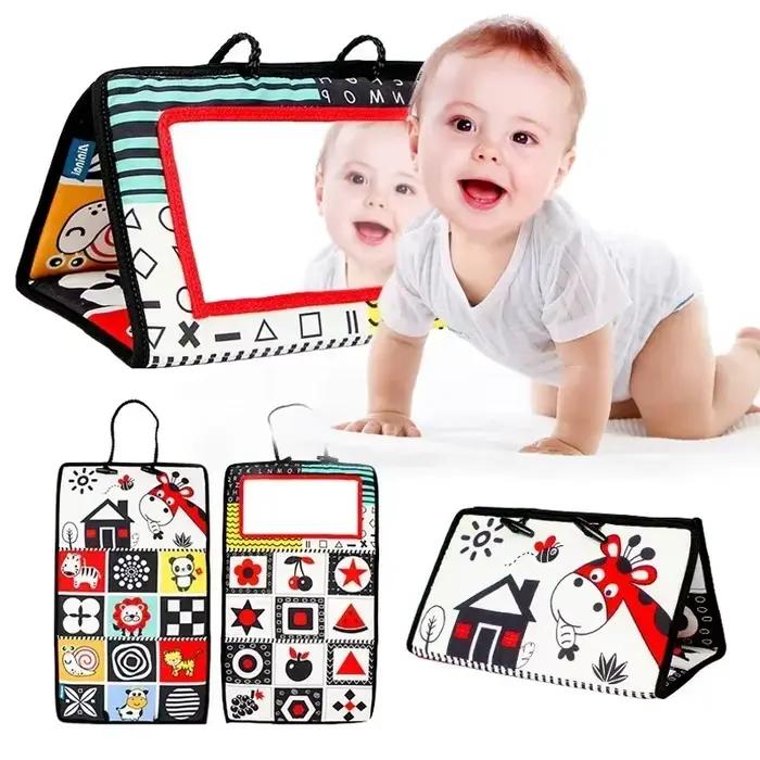 Miroir Tummy Time pour Nouveau-Né Noir et Blanc Montessori Jouet Sensoriel Activités à Contraste Élevé pour Développement Physique et Cognitif Occasions de Jeu Libre et Temps de Ventre