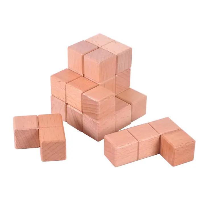 Cube 3D en bois forme géométrique puzzle 3D défi intellectuel réflexion logique pour enfants et adultes jeux de société cadeaux éducatifs occasions spéciales