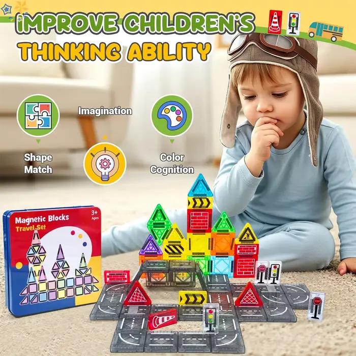 Ensemble de Construction de Route Magnétique Jouets Educatifs Pour Enfants Blocs Magnétiques Boîte en Fer Occasions Spéciales