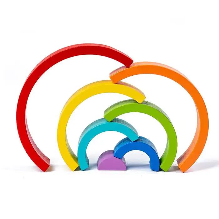 Nouveaux enfants Montessori arc pont arc-en-ciel blocs de construction jouets en bois bébé éducation précoce couleur blocs cognitifs jouet
