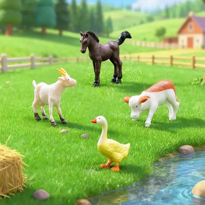 Lot de 5 figurines d'animaux de la ferme avec fermier, animaux de ferme réalistes comprenant le fermier, le cochon, la vache, le cheval, la chèvre - Jeu éducatif sur le thème de la ferme