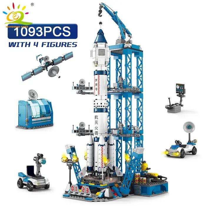 HUIQIBAO blocs de construction de fusée d'aviation spatiale avec figurine d'astronaute ville modèle aérospatial briques