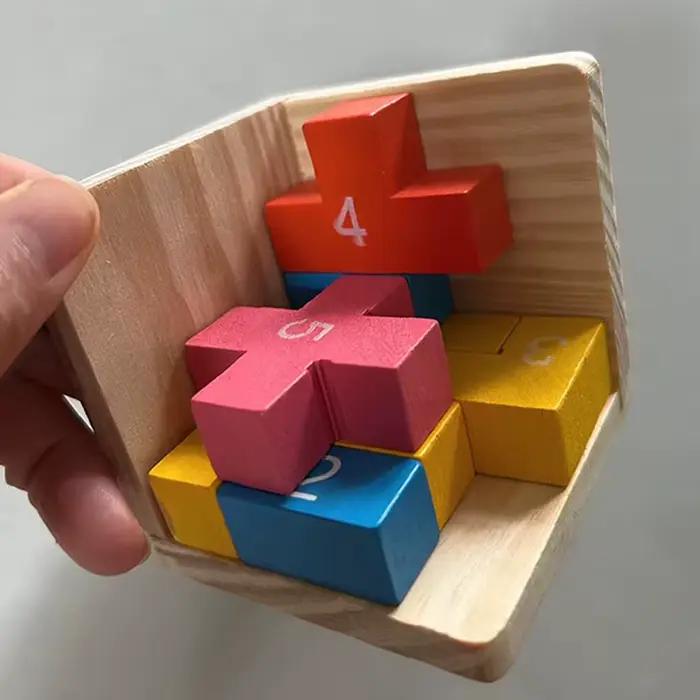 Blocs colorés casse-tête en bois Puzzle Cube logique jeux stimulants pour enfants garçons filles adultes test de QI jouets éducatifs occasions spéciales cadeaux de Noël