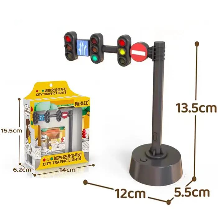 Sécurité éducation feu de circulation jouet lampe bloc brique ville rue vue accessoires panneau barrière limite de vites