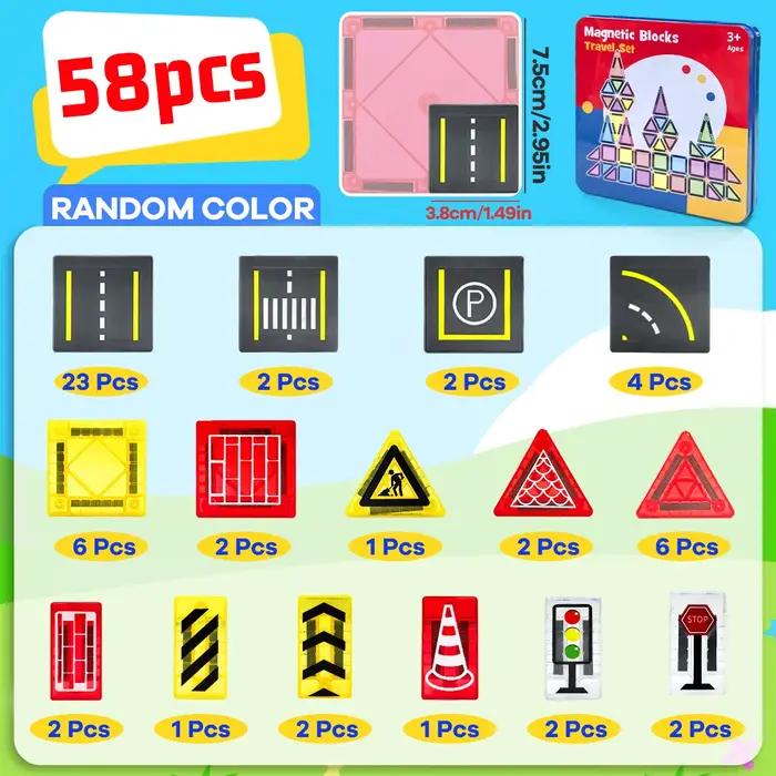 Ensemble de Construction de Route Magnétique Jouets Educatifs Montessori Plastique 32 58 Pièces Boîte en Fer Occasions Spéciales Jeu Créatif Pour Enfants